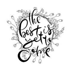 Hand lettering grunge card with flower background. Handcrafted doodle letters in retro style. Hand-drawn vintage typography