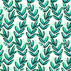 Naklejka premium Surface pattern design with branches with leaves Floral seamless drawing