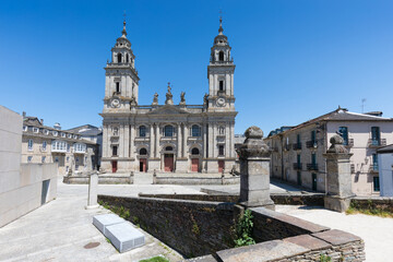 Fototapeta na wymiar Scenic view of Church in Spain. Beautiful summer sunny look of old catholic cathedral.