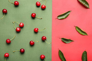 Tasty ripe cherry on color background