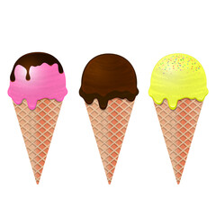 A set of ice cream cones. Vector illustration.