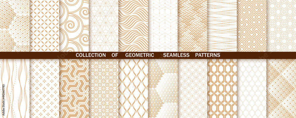 Leinwandbilder Geometric set of seamless gold and white patterns. Simple vector graphics