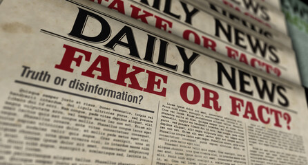 Fake on fact news, disinformation and information retro newspaper illustration