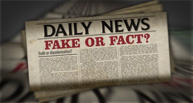Fake on fact news, disinformation and information retro newspaper illustration