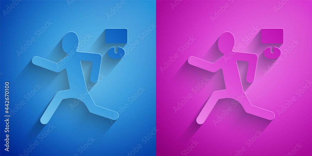 Canvas Prints paper cut murder icon isolated on blue and purple background. body, bleeding, corpse, bleeding icon.