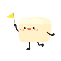 Tofu character design on white background. Soybean vector.