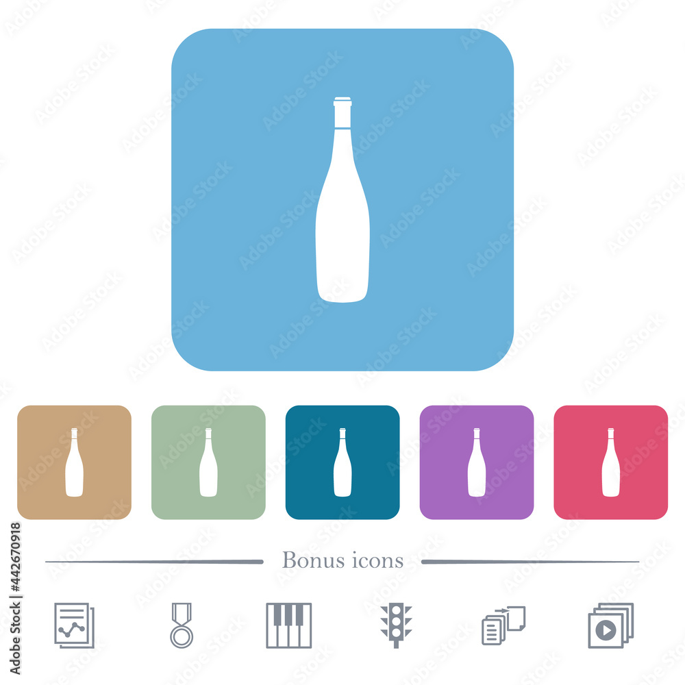 Sticker Wine bottle flat icons on color rounded square backgrounds