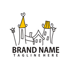 Obraz premium Building logo illustration vector graphic design in line art style. Good for brand, advertising, real estate, construction, house, home, and business card