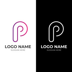 letter P logo template with flat purple and white color style