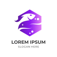 modern fish logo template with flat purple style