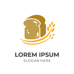 bread bakery logo template with flat brown color style