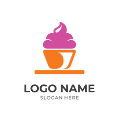 restaurant bakery logo design with flat orange and pink color style