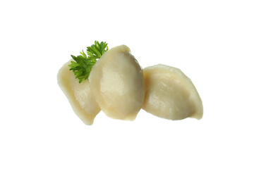 Tasty vareniki or pierogi isolated on white background