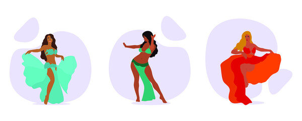 East Dance. Belly dance. Three oriental beauties. Belly dance.
