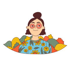 Cute travel girl doodle cartoon vector icon