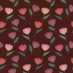 Seamless pattern of flowers on a red background
