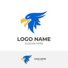 Fototapeta premium falcon logo template with flat blue and yellow color style