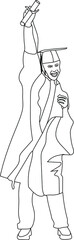 Continuous one line drawing a graduate student. Vector illustration perfect for greeting cards, party invitations, posters, stickers, clothing. Silhouette of a student icon.