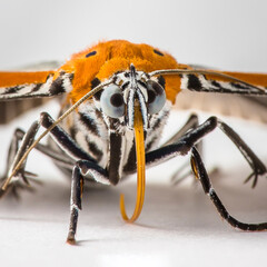 Orange and Grey Moth Lepidoptera on a white isolated background in Thailand 