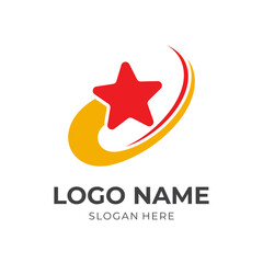 Obraz premium star space logo concept with flat red and yellow color style
