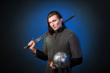 Portrait of a medieval warrior of the late Viking era and the beginning of the Crusades. Knight...
