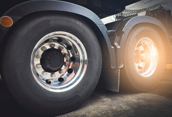 Rear A Big Semi Truck Wheels and Tires. Industry Freight Truck transportation.