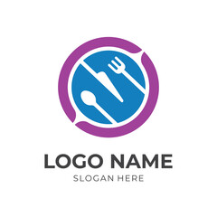 restaurant logo vector with flat blue and pink color style
