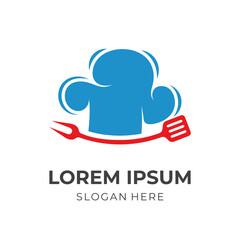 restaurant barbecue logo design with flat blue and red color style