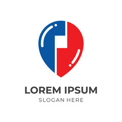 pin place logo template with flat blue and red color style