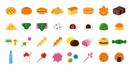 Japanese Desserts and Sweets Icon Set