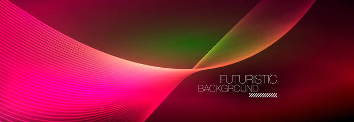 Abstract neon glowing light in the dark with waves. Shiny magic energy and motion concept, vector abstract wallpaper background