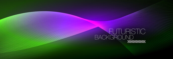 Abstract neon glowing light in the dark with waves. Shiny magic energy and motion concept, vector abstract wallpaper background