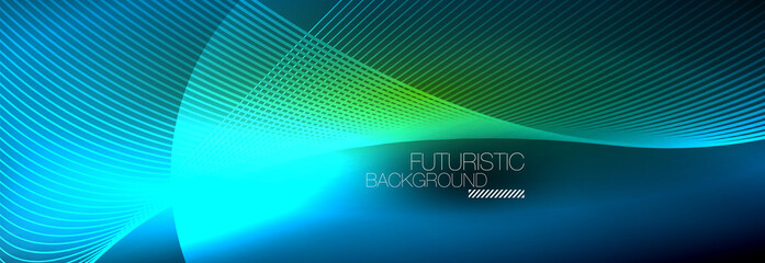 Abstract neon glowing light in the dark with waves. Shiny magic energy and motion concept, vector abstract wallpaper background