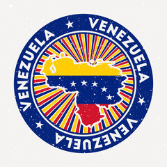 Venezuela round stamp. Logo of country with flag. Vintage badge with circular text and stars, vector illustration.