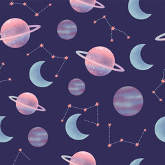 Seamless space universe planet pattern illustration  © Christiana