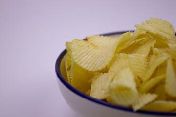 Close up potato Chips on white background