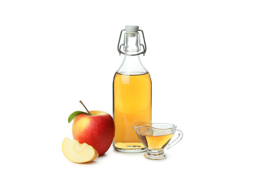 Homemade apple vinegar isolated on white background