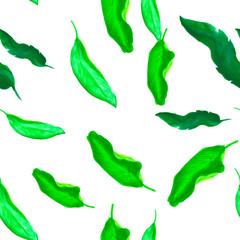 Natural Banana Painting. Green Seamless Painting. Organic Tropical Background. Pattern Foliage. Watercolor Palm. Floral Wallpaper. Summer Plant.Botanical Foliage.