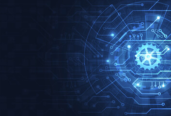 Obraz premium Abstract digital background with technology circuit board texture. Electronic motherboard illustration. Communication and engineering concept. Vector illustration