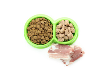 Concept of natural pet food isolated on white background