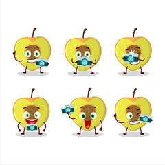 Photographer profession emoticon with slice of peach cartoon character