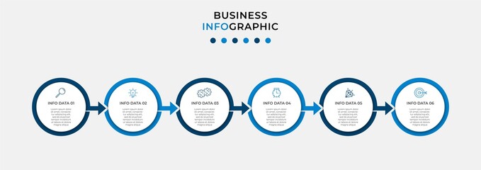 Minimal Business Infographics template. Timeline with 6 steps, options and marketing icons .Vector linear infographic with two circle conected elements. Can be use for presentation. Eps10 vector