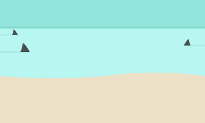 Shark fins in water on an empty beach