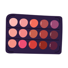 Beautiful flat close-up of eye shadow in cartoon style on a white background for conceptual design. An illustration from a cartoon. Vector concept.