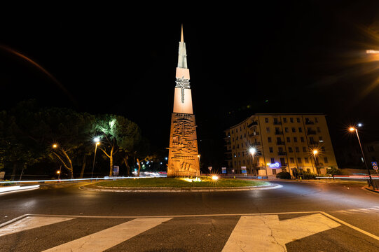 Terni Rotunda With The Monument Of Arnaldo Pomodoro At Night