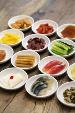 Japanese pickles (Tsukemono) assortment, traditional fermented food