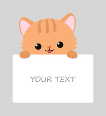 Card with cute ginger kawaii cat