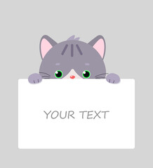 Card with cute kawaii gray cat