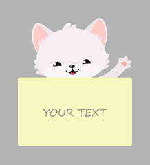 Card with cute kawaii white cat