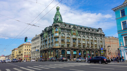 The Singer House is also known as the House of Books, Nevsky Prospect. Russia, Saint Petersburg June 2021                